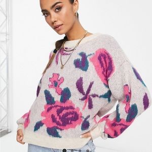 Vila sweater pink floral size M